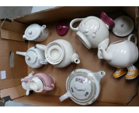 A mixed collection of items to include: Carlton Ware Novelty Teapot, similar Mr Man Theme item together with Maddocks, Royal 