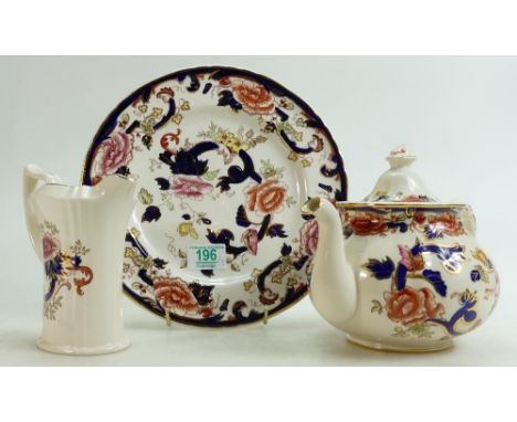 Masons blue Manadley patterned items to include: teapot, water jug and 26cm wall plate (3) 