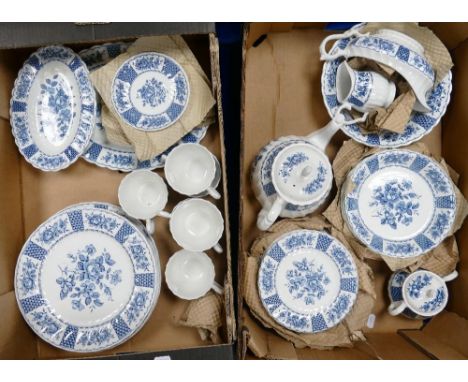 A large collection of Franciscan melody patterned blue and white decorated ironstone tea and dinner ware: to include teaset, 