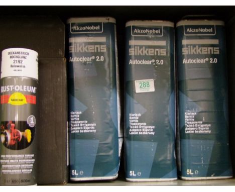 A quantity of Akzonobel autoclear 2.0 vehicle finish: panel primer etc. 