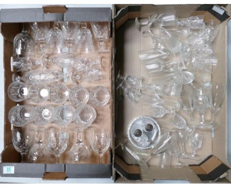 A mixed collection of items to include: quality cut and pressed glass wine, port, whiskey and sherry glasses etc (2 trays) 