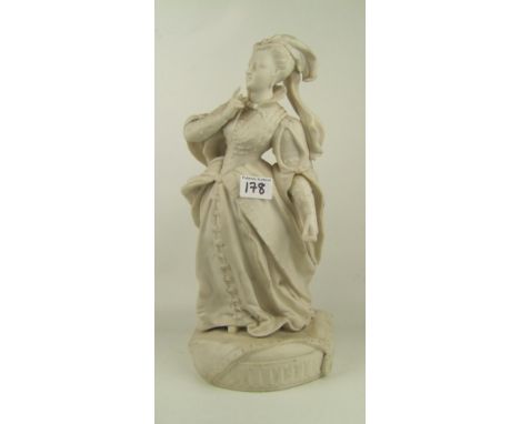 A large parian mid 19th Century figure of a lady: (arm reglued and chip to item in hand) 