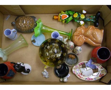 Collection of ceramic and glassware items to include:  Wade Felix the Cat figure, Murano glass clown, Wade money box, Wade to