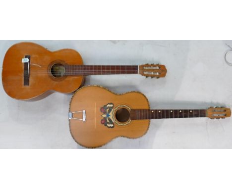 Japanese Suzuki branded Classical Acoustic Guitar: together with unusual similar item with butterfly decoration to sound boar