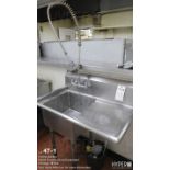 39" X 24" X 36" Staginess Steel Sink, prerinse OH faucet with right drain board - needs disconnect