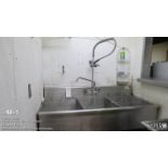 60" X 28" X 36" Stainless Steel Sink, three bay with prerinse OH faucet, conventional faucet - Needs