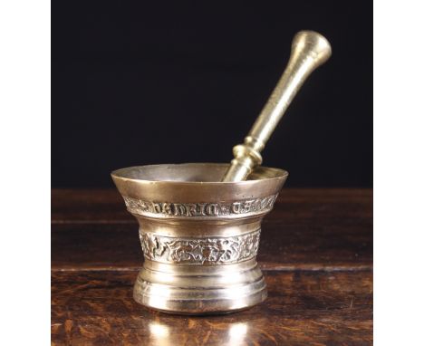 A Late 16th Century Pestle & Mortar by Hendrick Van den Gheyn, dated 1592. The flared rim having a border band with cast insc