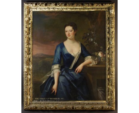 A Large 18th Century Oil on Canvas: Three-quarter Length Portrait of a Lady entitled bottom left; 'ANNE GODWIN by JNTN RICHAR