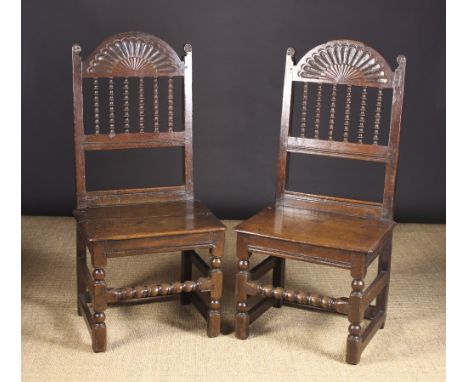A Pair of Fine 17th Century Joined Oak Spindle Backed Chairs attributed to South Lancashire/North Cheshire. Each chair having