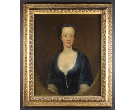 English School. Attrib. George Dowdney, (Active 1730-1750).  An 18th Century Oil on Canvas: Head & Shoulders Portrait of a Yo