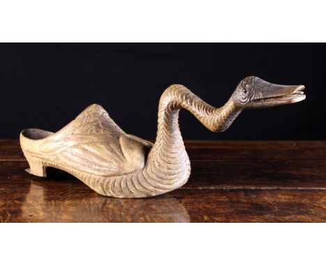 An Unusual Early 19th Century Clog Maker's Insignia carved and painted in the form of a clog with upswept toe extended and tr