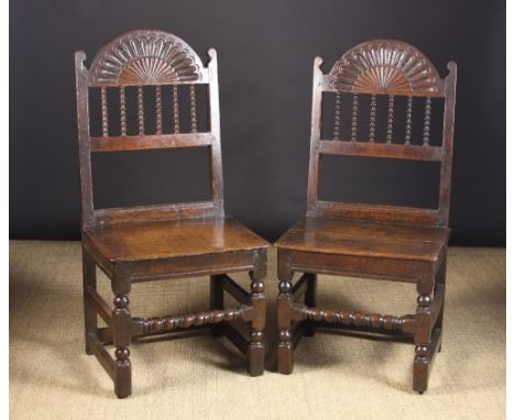 A Pair of Fine 17th Century Joined Oak Spindle Backed Chairs attributed to South Lancashire/North Cheshire. Each chair having