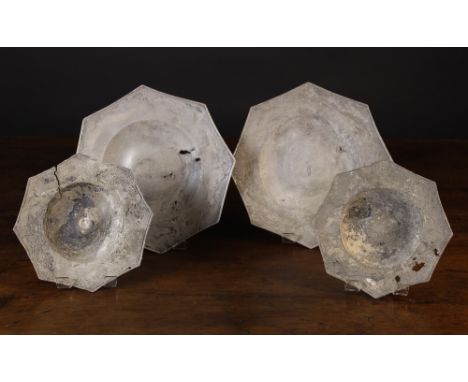 A Group of Four 16th Century Pewter Eight-pointed Saucers and Small Plates, bearing the marks attributed to Edward Cacher of 
