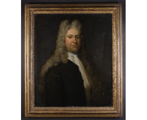 English School.  A Late 17th/Early 18th Century Oil on Canvas: Head & Shoulders Portrait of a Gentleman in high powdered wig,