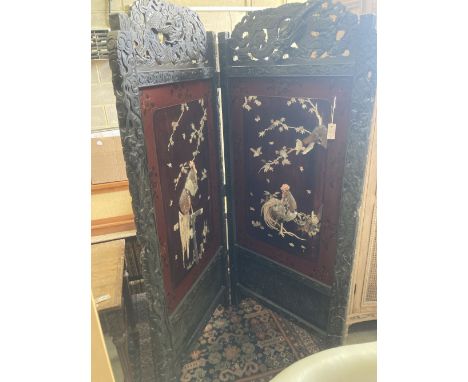 A large Japanese Shibayama type two fold dressing screen, each panel width 86cm height 196cm