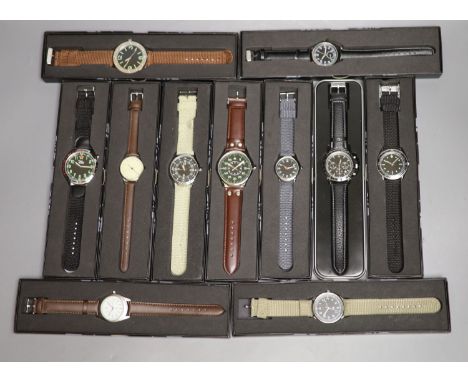 Eleven 'Military' and other modern collectors' watches by Eaglemoss, comprising: two 'Eaglemoss', 1940's UK Paratrooper, 1950