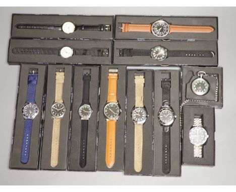 Twelve 'Military' and other modern collectors' watches by Eaglemoss, comprising: c. 1913 British Navy Pilot pocket watch and 