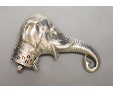 An early 20th century Viennese white metal and enamel novelty cane handle by Georg Adam Scheid, modelled as the head of an el