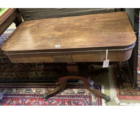 A Regency mahogany folding card table, width 89cm depth 44cm height 68cm