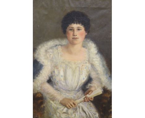 Circle of William Oliver (1823-1901), oil on canvas, Portrait of Rosalie Dennis, inscribed verso and dated 1879, 100 x 70cm.
