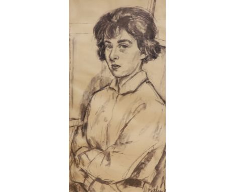 Llewellyn Petley Jones (1908-1986), charcoal drawing, Portrait of Miss Nicola Taylor, signed and dated '69, 64 x 33cmCONDITIO