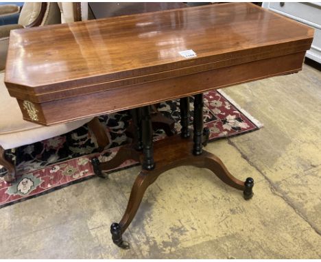 A Regency banded rosewood folding card table, width 91cm depth 45cm height 75cm