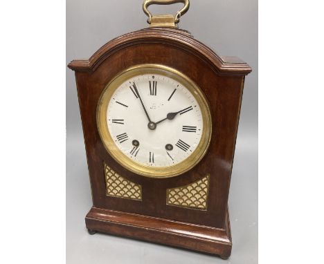 A German 19th century chiming bracket clock, in George III style, with brass grills, height 40cm