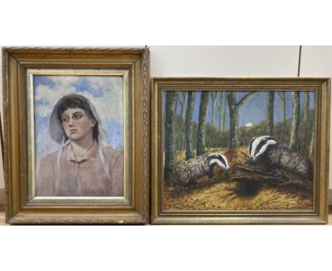 Early 20th century English School, oil on canvas, Portrait of a young woman, indistinctly signed lower right, 40 x 29cm, and 