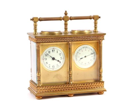 French double travel clock and barometer in brass case with faceted diamonds &amp; nbsp; and on &amp; nbsp; top compass, in L