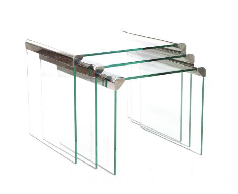 Glass 3-piece mimi set with metal frame, largest table 39.5 cm high, 48x40.5 cm