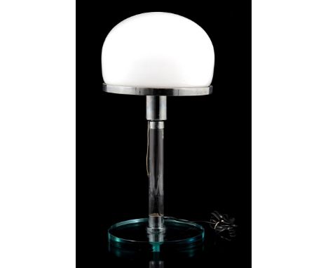Spanish Metalarte glass table lamp in Bauhaus style, model Valentino 1976, 46 cm high and 22 cm diameter