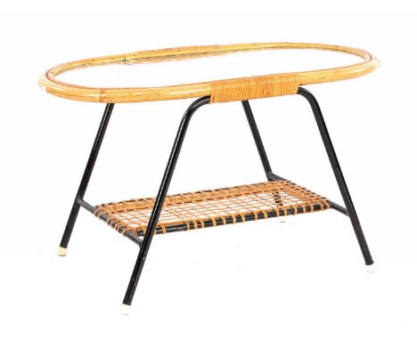 Oval rattan coffee table with glass top, 1960s, &amp; nbsp; 42 cm high, top 71x36 cm