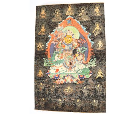 Chinese scroll with rich decoration of many figures, 90x59 cm