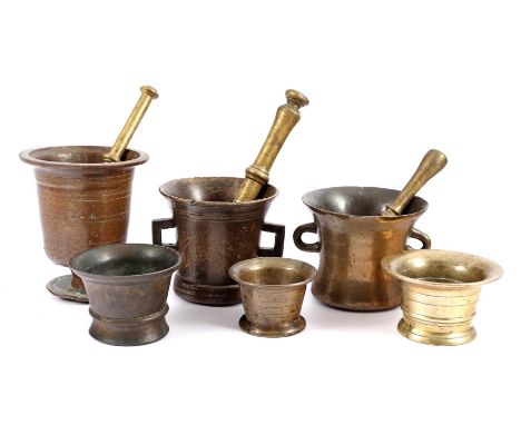 6 antique bronze mortars 6 cm-16.5 cm high