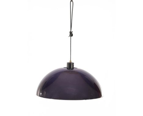 Gino Sarfatti (1912-1985)Purple plexiglass bowl & nbsp; hanging lamp with a white tulip shape, design Gino Sarfatti for Artel