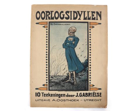 War Sidylls, folder with 10 Drawings by J Gabrielse, edition A Oosthoek Utrecht, color lithograph, folder is 33x24.5 cm