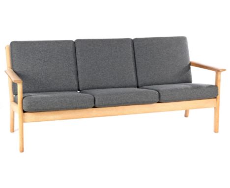 Hans J. Wegner (1914-2007)Danish clear oak & nbsp; 3-seater sofa & nbsp; with gray cushions, & nbsp; design Hans J Wegner for