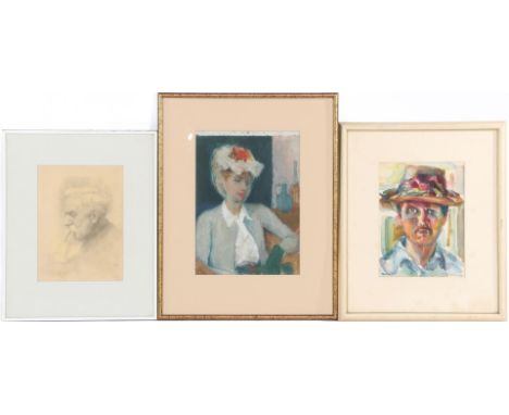 Willem Kouwer Boomkens (1911-1991)Portrait of man, watercolor 31x23 cm, portrait of woman, maroufle 38x28 cm and portrait of 