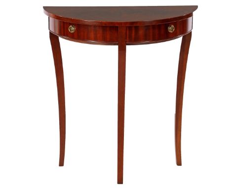 Mahogany demi lune table with 2 drawers, 72 cm high, 67 cm wide, 33.5 cm deep
