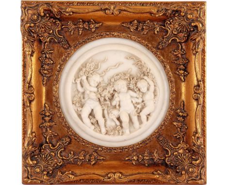 Relief wall decoration after an antique model in a gold-colored frame, outer size &amp; nbsp; 30x30 cm