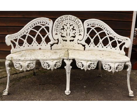 Metal white lacquered garden bench, 142 cm wide