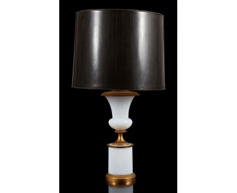 Classic opaline glass table lamp with brass frame and plastic shade 62 cm high
