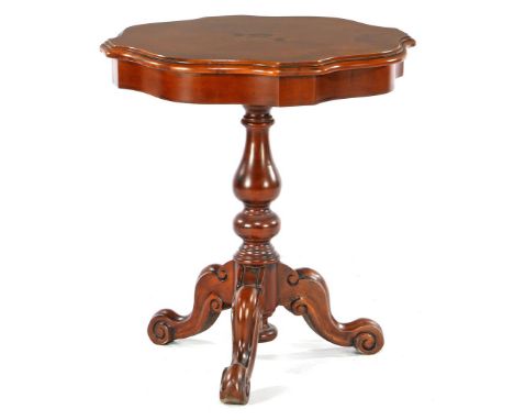 Walnut with burr walnut lamp table on column leg, 59 cm high, 55 cm diameter