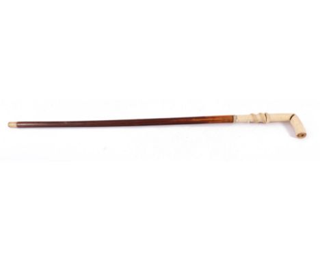 Antique walking stick with handle made of bone, 87 cm long (various damage)