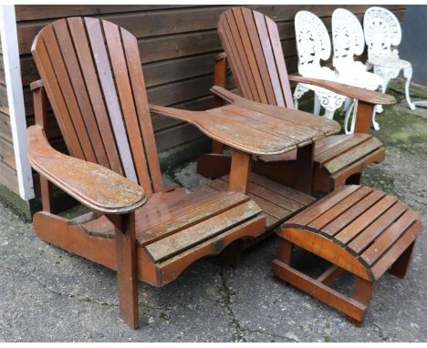 Wooden 2-seater linked garden bench with table in the middle 182 cm wide, with footstool