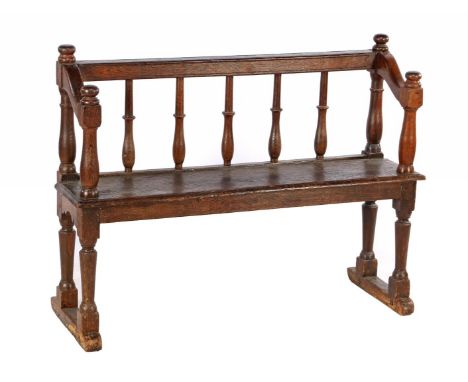Oak bench with bars in the back 87 cm high, 116 cm wide, 39 cm deep
