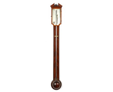 Rabalio London &amp; nbsp; stick barometer in mahogany with intarsia case, circa 1800, 96 cm high (knob on cover missing)