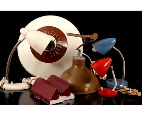 3 colored 1960s metal desk lamps including Hala, design Louis &amp; nbsp; Kalff for Philips, brown with white metal hanging l