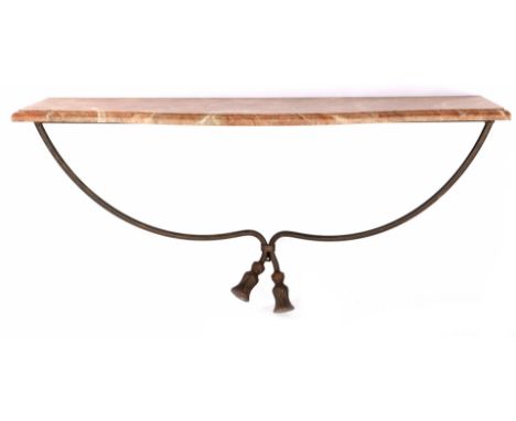 Wrought iron wall console with wooden marble painted top 65 cm high, 130 cm wide, 39 cm deep