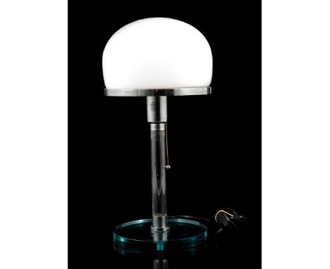 Spanish Metalarte glass table lamp in Bauhaus style, model Valentino 1976, 46 cm high and 22 cm diameter